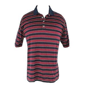 Ancona Sz XXL Navy Burgundy Multi Striped SS Egyptian 100% Cotton Shirt